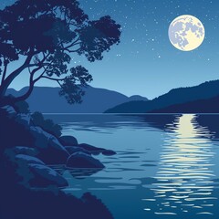 The full moon rose slowly over the horizon, casting a silvery glow on the tranquil lake