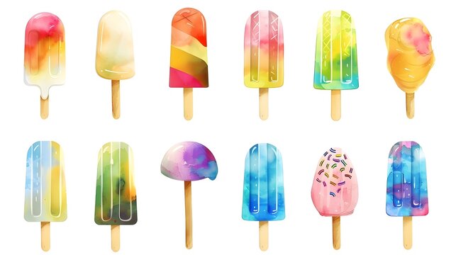 Assortment of Vibrant and Colorful Popsicles with Gradient and Abstract Patterns