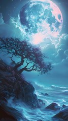 Enchanted tree under a mystical moon
