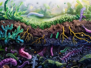 Intricate Underground Ecosystem of Beneficial Bacteria and Microbes Sustaining Plant Life and Soil
