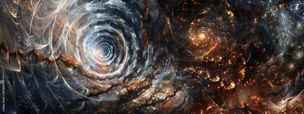Fototapete A painting featuring a complex spiral design in vibrant colors, creating a dynamic and visually engaging artwork.