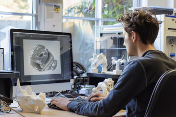 Engineer Designing 3D Vehicle Models in Prototyping Workshop