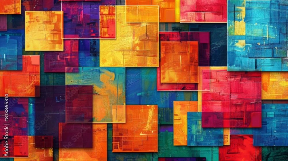 Aufkleber An abstract painting featuring a diverse range of colors layered and blended in a dynamic composition.