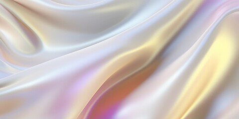 3d Render abstract background of warm white silk with colorful holographics.