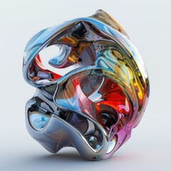 Abstract colorful glass swirl sculpture on a light background.