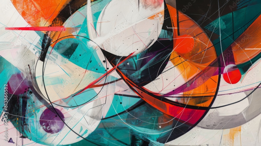 Poster a vibrant canvas showcasing an abstract composition with bold swirls, splatters, and mixed colors.