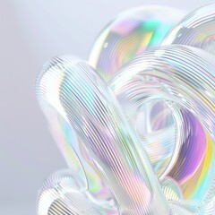 Abstract colorful soap bubbles with light reflections on a grey background.