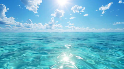 Fototapeta na wymiar Crystal clear turquoise sea blending with a bright blue sky