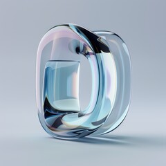 3D rendered image of a transparent glass torus with reflections and refractions on a light grey background.