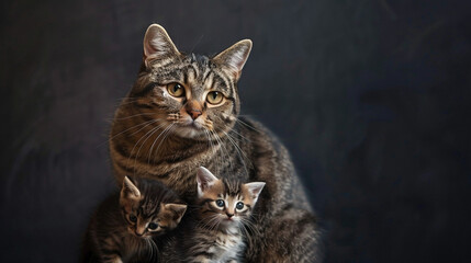 Guardian of Innocence: Mother Cat Shielding Her Precious Kittens