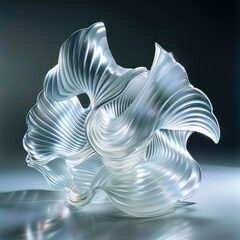 Abstract glass sculpture with a smooth, swirling design on a neutral background.