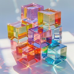 Colorful transparent acrylic blocks arranged artistically with light reflections and shadows.