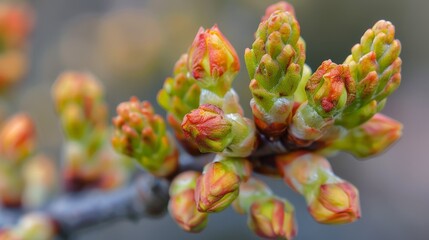 A close-up of cherry blossom buds about to burst into bloom, a symbol of hope and anticipation for the beauty that lies ahead.