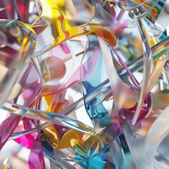 Abstract colorful glass shapes, 3D render for modern creative background or design element.