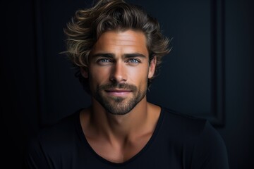 Naklejka premium A man with a beard and blue eyes is smiling for the camera