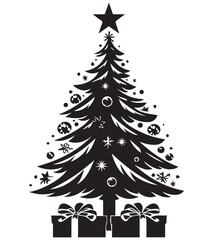 christmas tree gift box Silhouette vector