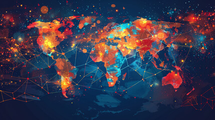 Fototapeta premium Global Champion Cup Tournament Connectivity Map Illustrating Worldwide Unity