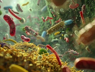 Microscopic Bacteria Degrading Organic Matter in Vivid 3D