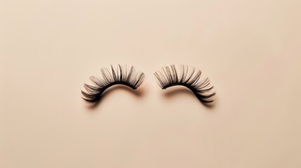 Pair of artificial eyelashes on a beige background