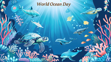 Fototapeta premium Designing the Depths, Creating a Masterpiece Vector Art and Illustration for World Ocean Day 