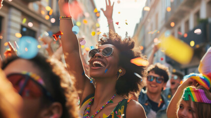 City Night Revelry: A lively scene captures people enjoying a party in the vibrant city, featuring women, couples, and friends amidst