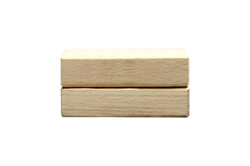 Wooden blocks, wooden toys, space for letters isolated on white background.