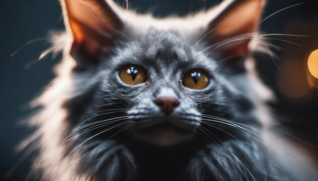 Adorable young lykoi cat with dark background. 