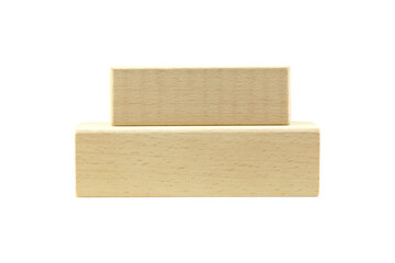 Wooden blocks, wooden toys, space for letters isolated on white background.