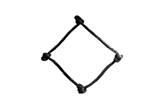 Black rope tied into a square isolated on white background.