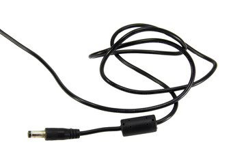 black wire cable of usb and adapter isolated on white background.Electronic Connector.Selection focus.