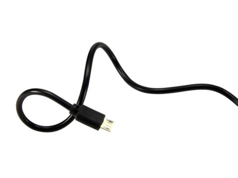 black wire cable of usb and adapter isolated on white background.Electronic Connector.Selection focus.