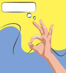 pop art comic hand ok like speech bubble explosion vector illustration