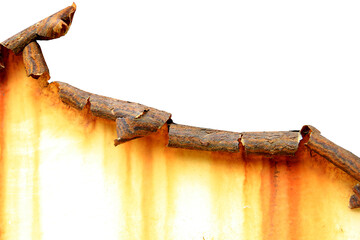 The old zinc for the wall is rusty and dirty isolated on white background.