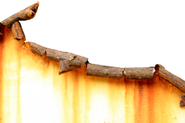 The old zinc for the wall is rusty and dirty isolated on white background.