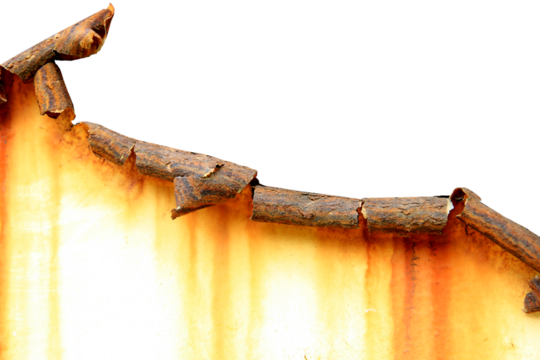 The old zinc for the wall is rusty and dirty isolated on white background.