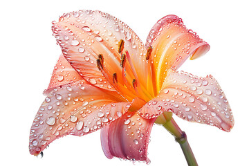 Water drops on a beautiful flower isolated on a white background.