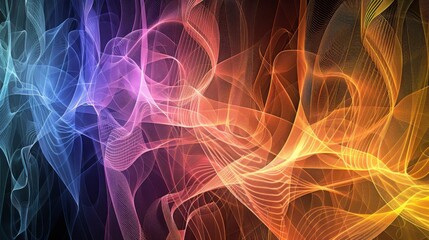 A collection of vibrant and diverse lines contrast sharply with a deep black backdrop, creating a visually striking and dynamic composition.