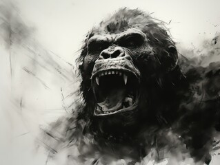 illustration of a gorilla in black over a white background