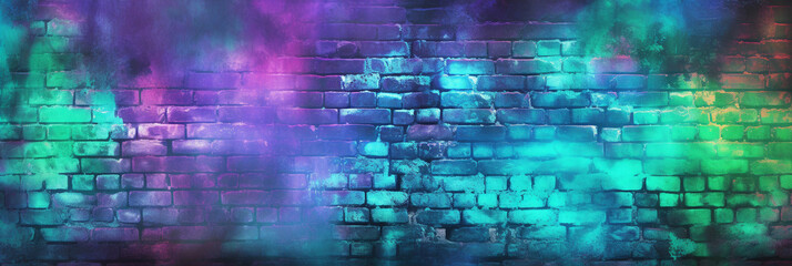Glowing blue and purple brick wall with glowing smoke