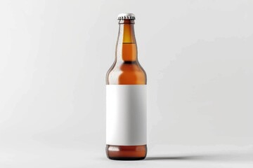 Blank Label Beer Bottle on Minimalist White Background