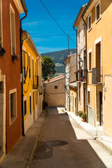 Small and empty street in La Sarga town, Xixona, Alicante (Spain)