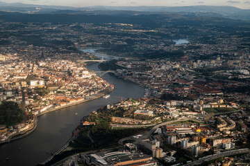 View from the window of an airplane from Porto in Portugal, aerial view