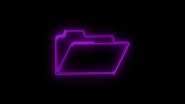 Neon Animated of folder sign icon. Symbol of storage icon