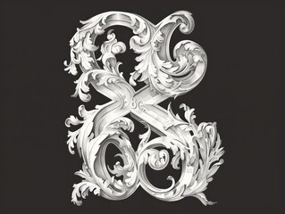 intricate white " 8 " number in baroque style on a black background