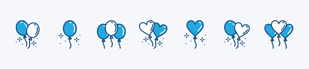Set of balloon icon. Balloons decoration for event, party, festival, birthday, anniversary, celebration, carnival. Rubber balloons in round and heart shapes. Vector illustration © Vilogsign