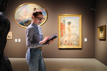 Woman Visiting Art Gallery Lifestyle Concept.