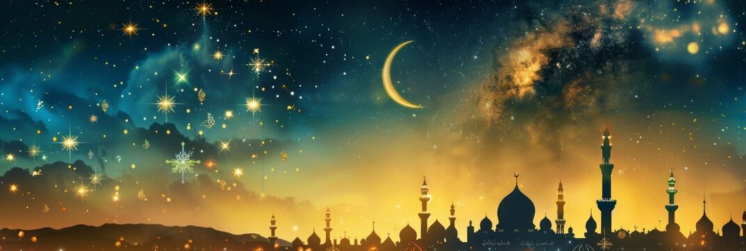 Celebration banner of Islamic Greeting Card. Copy Space
