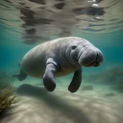 The Amazonian manatee, a gentle giant of the rivers and waterways in South America, is depicted in...