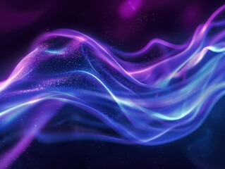 abstract light waves glowing in cyan, indigo and purple colors in a dark background