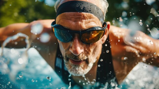  White man practicing triathlon sport, person is focused and enjoying the sport, sports photography, generative ai